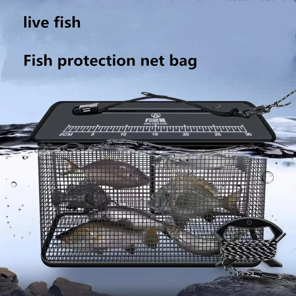 Floating fish basket, foldable fishing rack bucket, portable foldable fishing net for storing fishing equipment in the cage