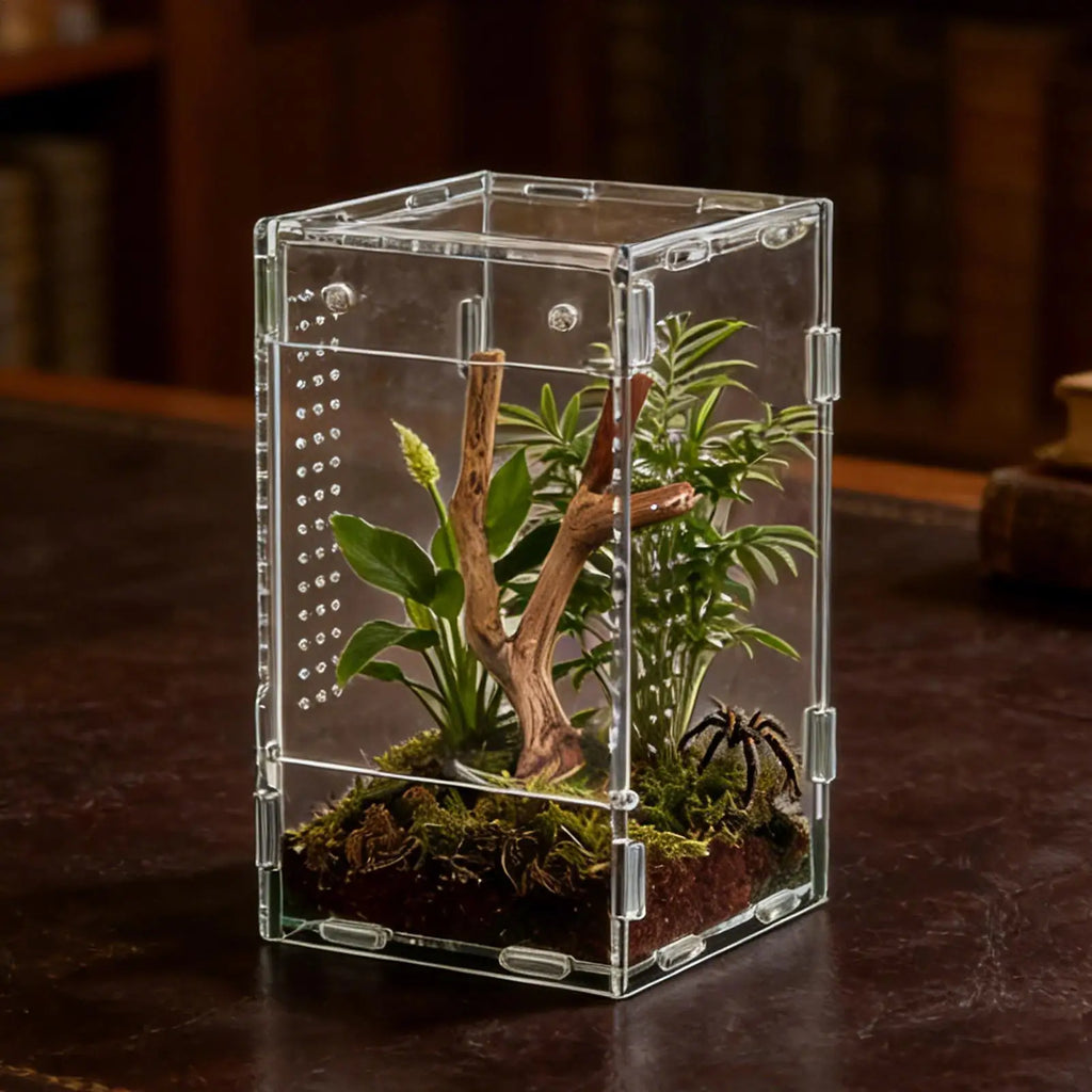 Front Opening Acrylic Jumping Spider Enclosure Escape Proof Habitat 12x12x20cm