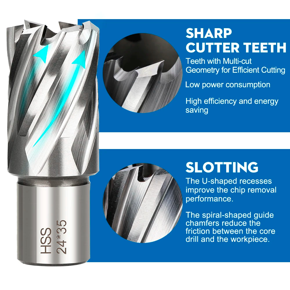 CMCP 1pc Core Drill Bit 6-60mm Annular Cutter HSS Weldon Shank Hollow Drill Bit Hole Saw Cutter For Metal Cutting Tool