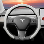 Suitable for Tesla Perforated Leather Steering Wheel Cover, Non-Slip, Sweat-Absorbent, Breathable, Integrated Snap-On Protective Case for Model 3 Y S X and Other Models, Available in Black, Orange, Red, White, Green