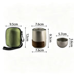 Titanium-Plated Stainless Steel Portable Travel Tea Set with Teapot & Double-Wall Cups, Light Grey