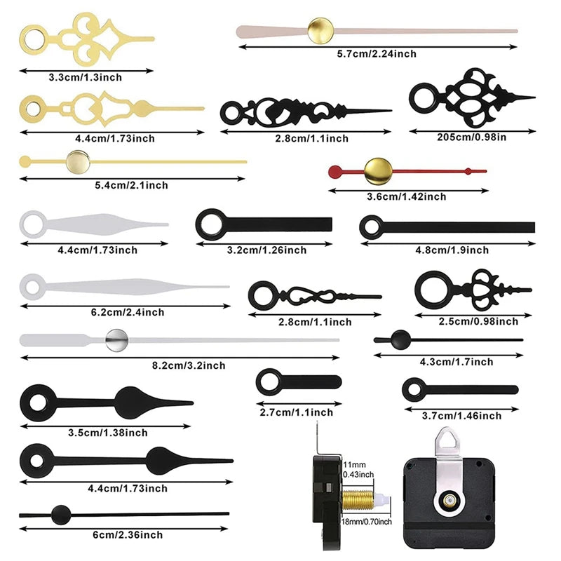 5 Pcs Clock Movement Mechanism Parts Silence Quartz DIY Wall Clock With 7 Different Pairs Clock Hands Replacement Kit