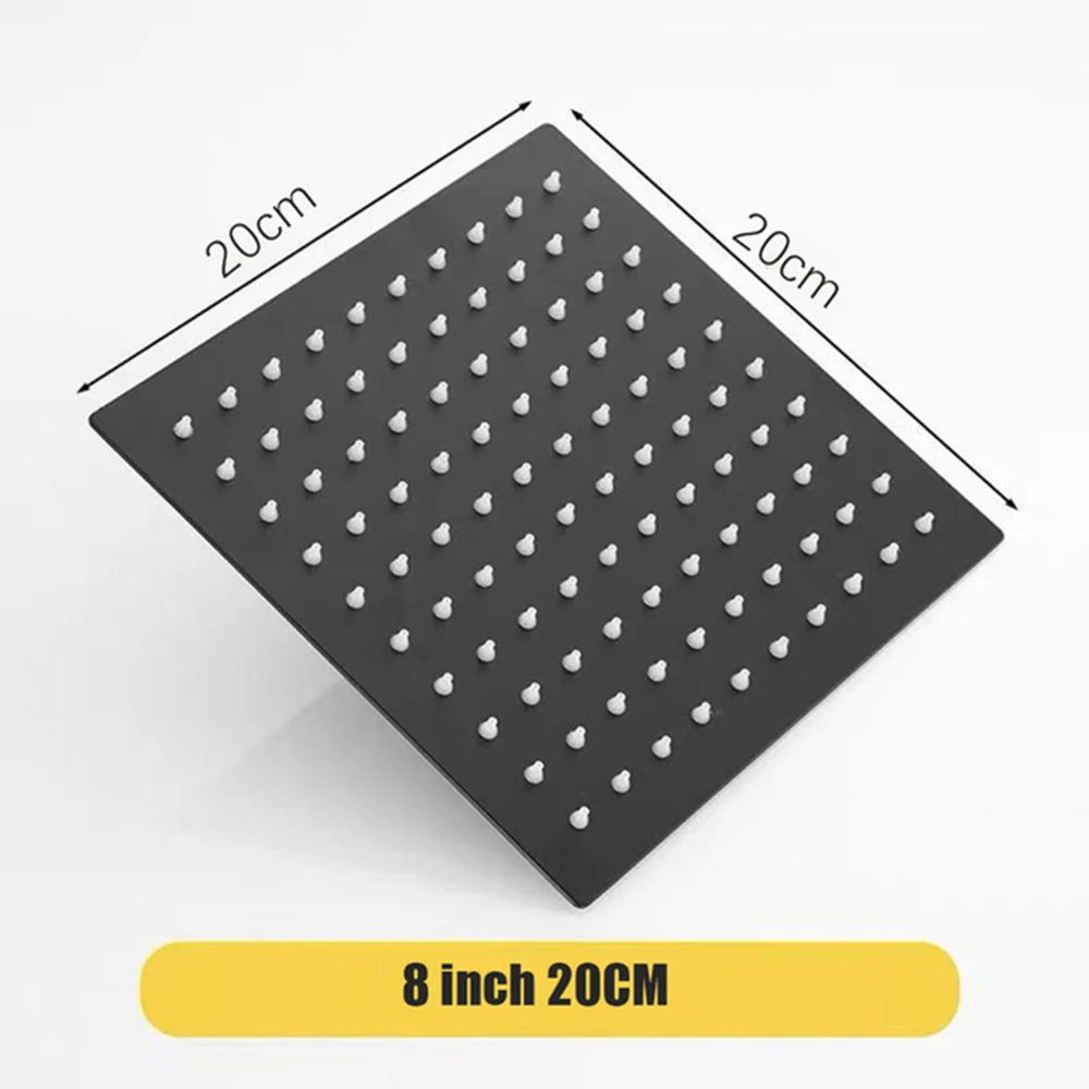 Stainless Steel Rainfall Shower Head Square High Flow 8/10/12 in, Black/Gold/Silver