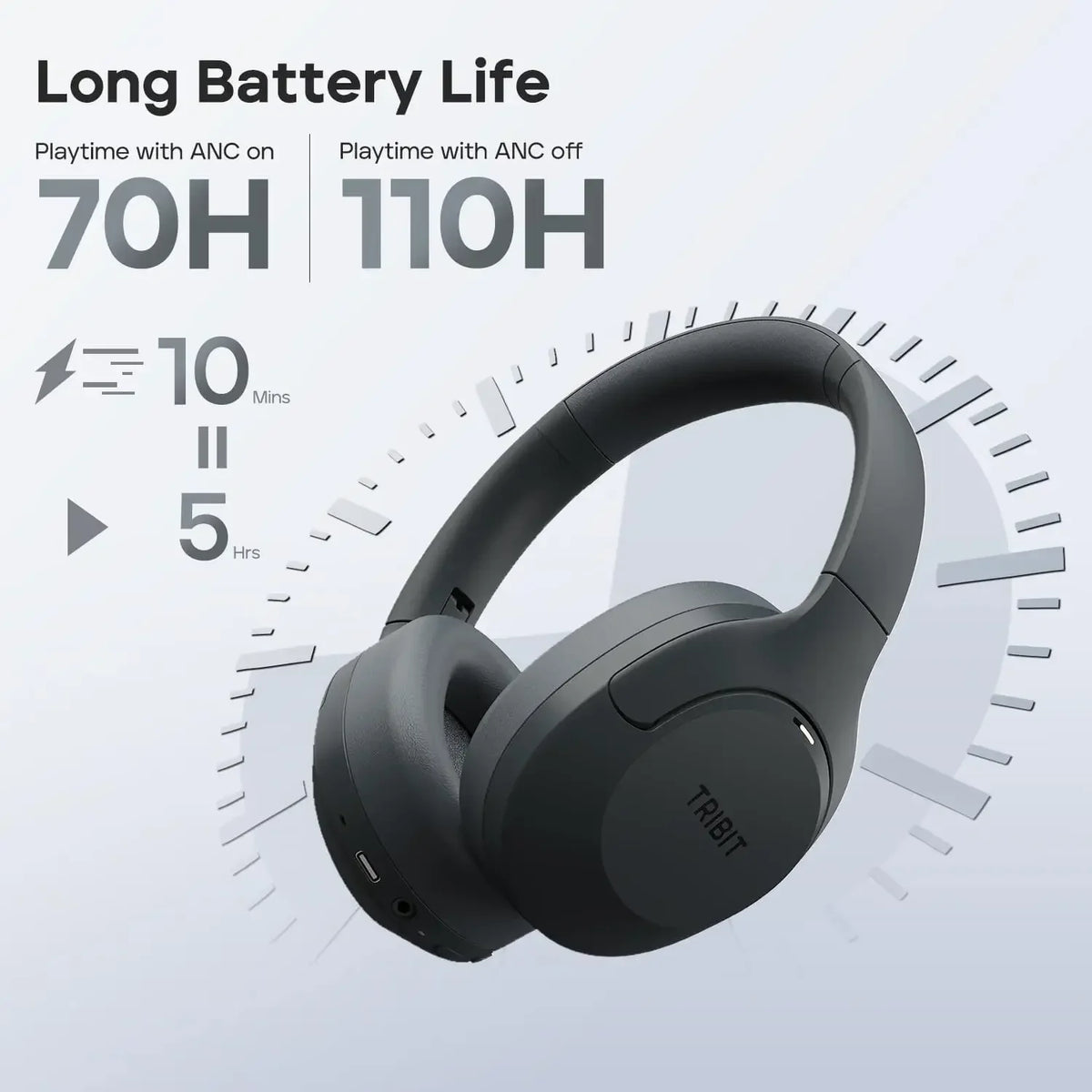 Tribit QuietPlus 81 ANC Headphones, XBass, 110H Playtime, Bluetooth 6.0, 6 Custom EQ, Foldable Bluetooth Headset for Home/Travel