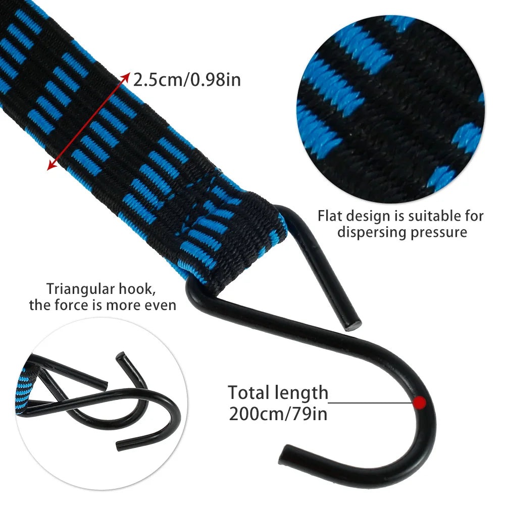 5-20Pcs Bungee Cords 2M Elastic Bungees Cords Heavy Duty Luggage Bungee Straps with Hooks Antislip Flat Elasticity Rope Upgrades