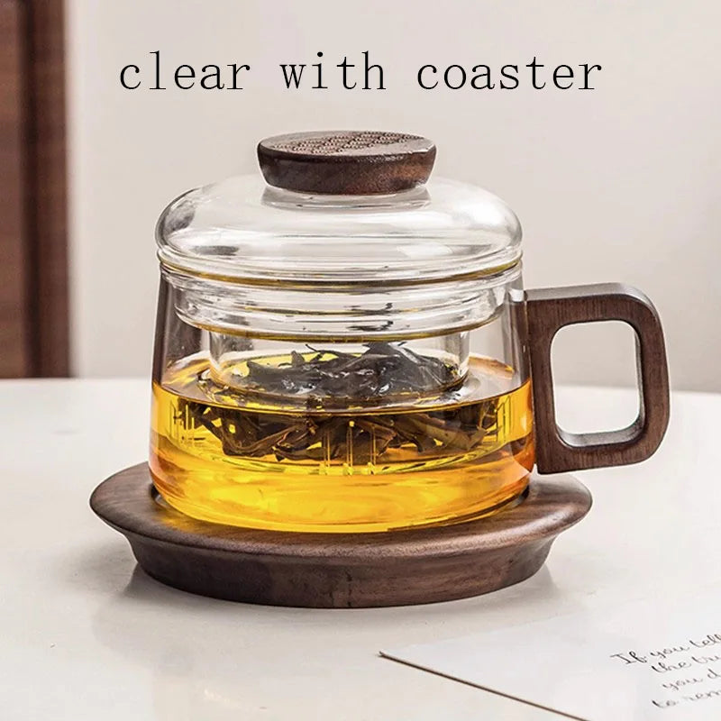 Heat-Resistant Glass Tea Cup With Filter Multi-Purpose Tea Separation Mug Wooden Handle Coffee Cup Kung Fu Teaware 200ml