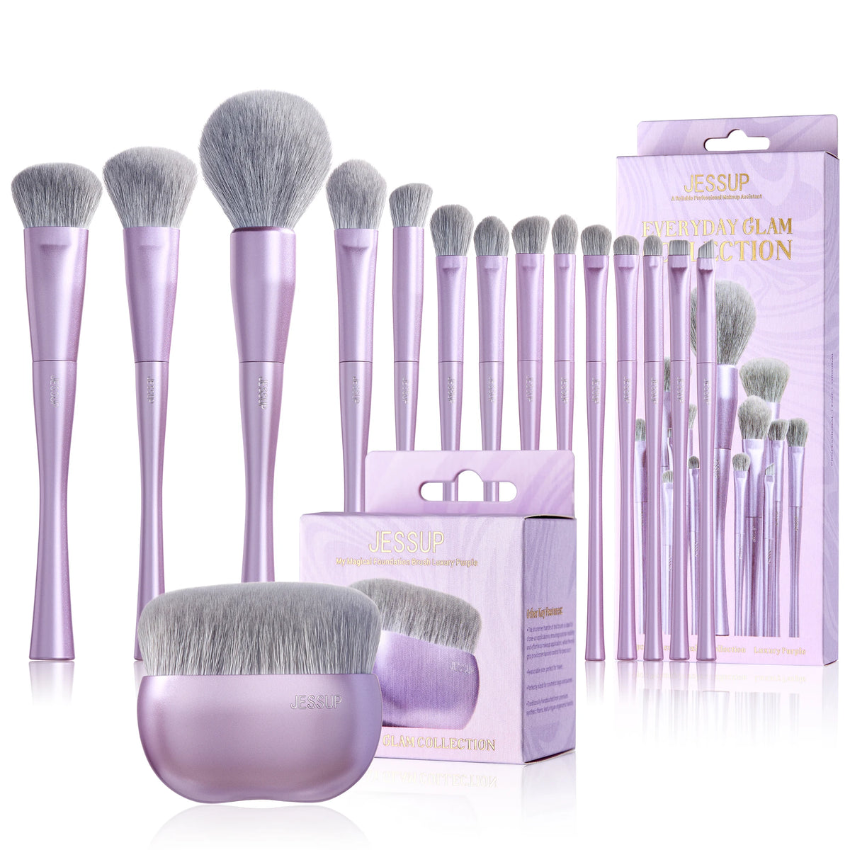 Jessup Makeup Brushes Set 4/6/7/10/14/15pcs Foundation MakeUp Brush,Face Eyeshadow Blending Highlighting Concealer,Luxury Purple
