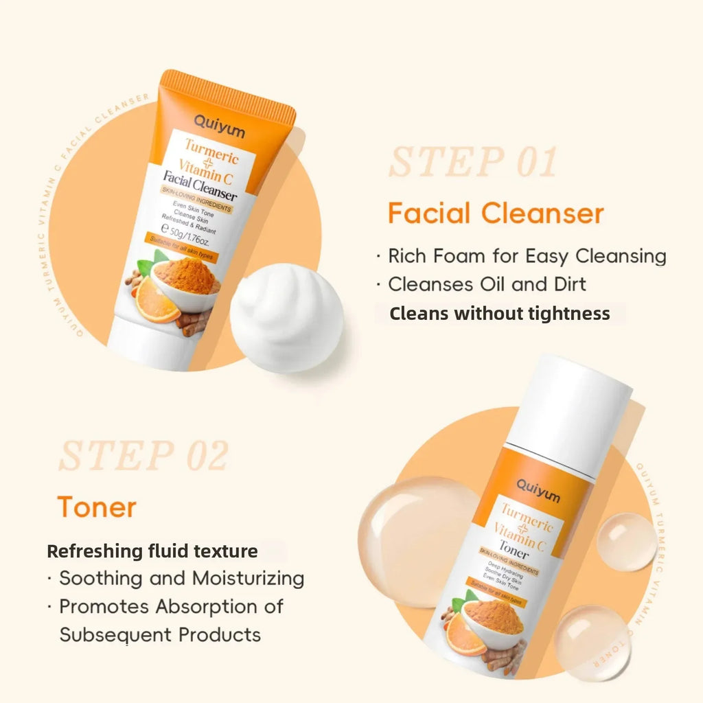 Vitamin C Turmeric Facial Kit Hydrating Tightening 5pcs Set Face Wash Toner Essence Eye Treatment Moisturizer Skincare