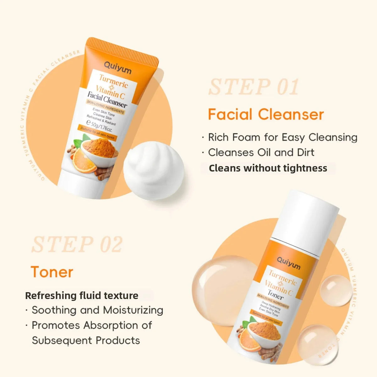 Vitamin C Turmeric Facial Kit Hydrating Tightening 5pcs Set Face Wash Toner Essence Eye Treatment Moisturizer Skincare