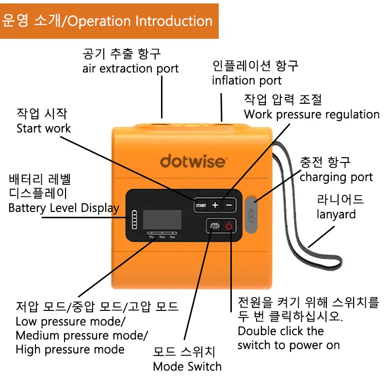 DOTWISE 22PSI High Flow Outdoor Camping Pump For Air Mattress Kayak Paddle Wireless Portable Electric Outdoor Air Pump
