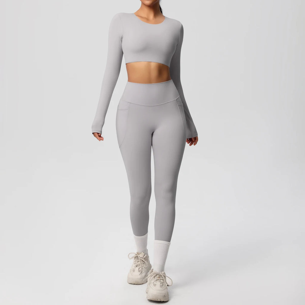Hamidou Women's 2pc Yoga Set with Built-In Bra Top & Pocket Leggings, S-XL