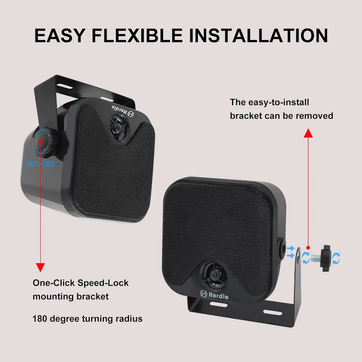 Herdio 4 Inch Heavy Duty Waterproof Boat Marine Box Outdoor Speakers Surface Mounted For Skid Steer ATV UTV RZR Golf Cart Boat