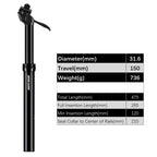 SP25A Hydraulic Dropper Seatpost Upgraded 6061 Aluminum No Lag 100-170mm Travel for MTB Road Gravel Easy Install