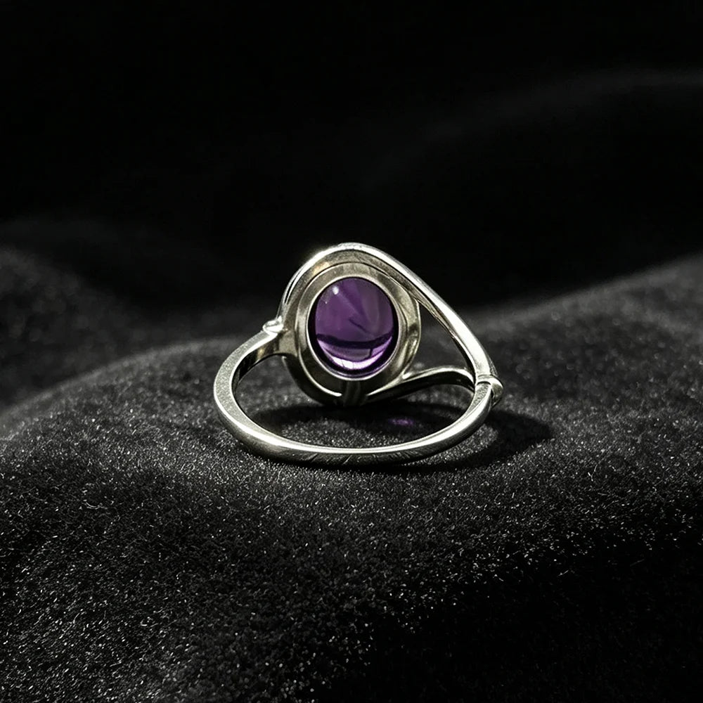925 Sterling Silver Natural Stone Rings With Amethyst Simple Purple Oval Ring 8*10mm Fine Jewelry Friends Gifts for Women