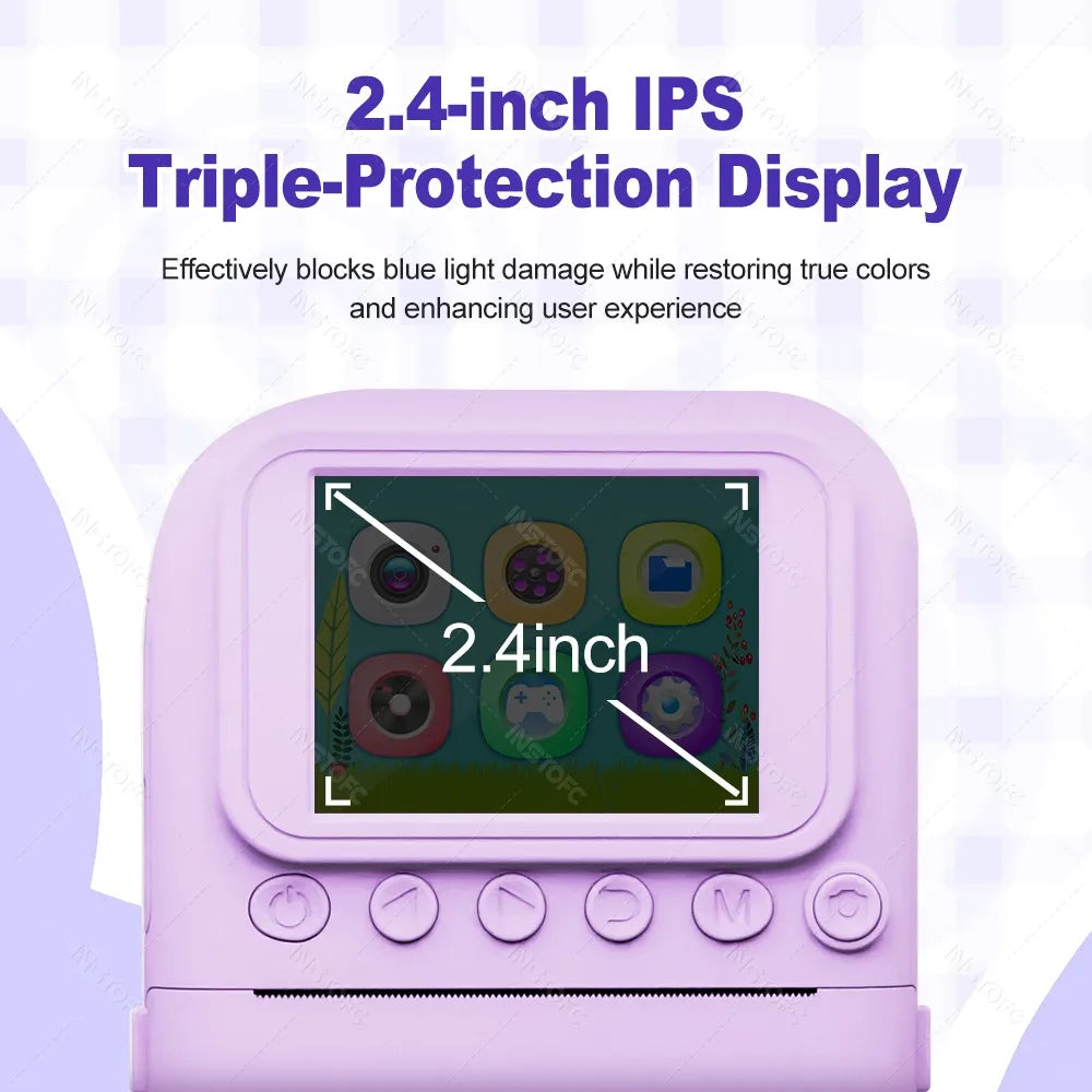 Kids Instant Camera Color Printing 2.4''IPS Digital 1080P Video Photo Thermal Printer 57x25mm as a Gift for Girls,Boys,Children