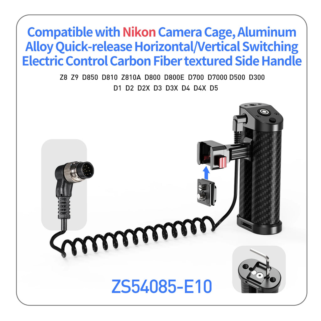 DSLR Camera Cage Side Handle Grip With Trigger Shutter Control Cable for Sony Canon Nikon Camera Carbon Fiber Top Hand Grip