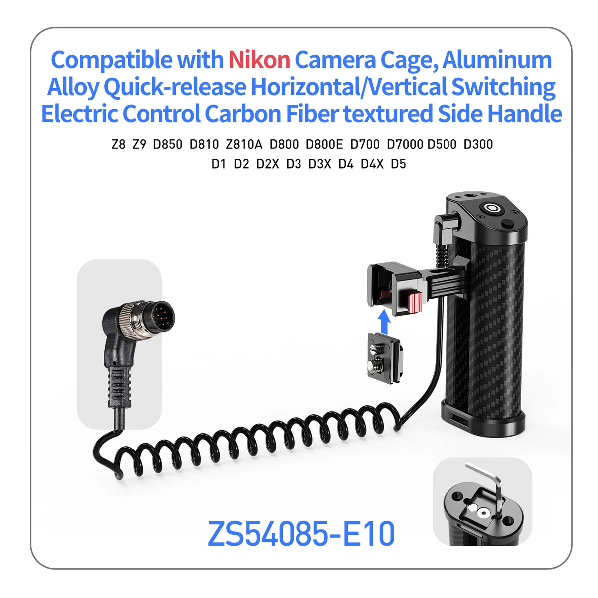 DSLR Camera Cage Side Handle Grip With Trigger Shutter Control Cable for Sony Canon Nikon Camera Carbon Fiber Top Hand Grip