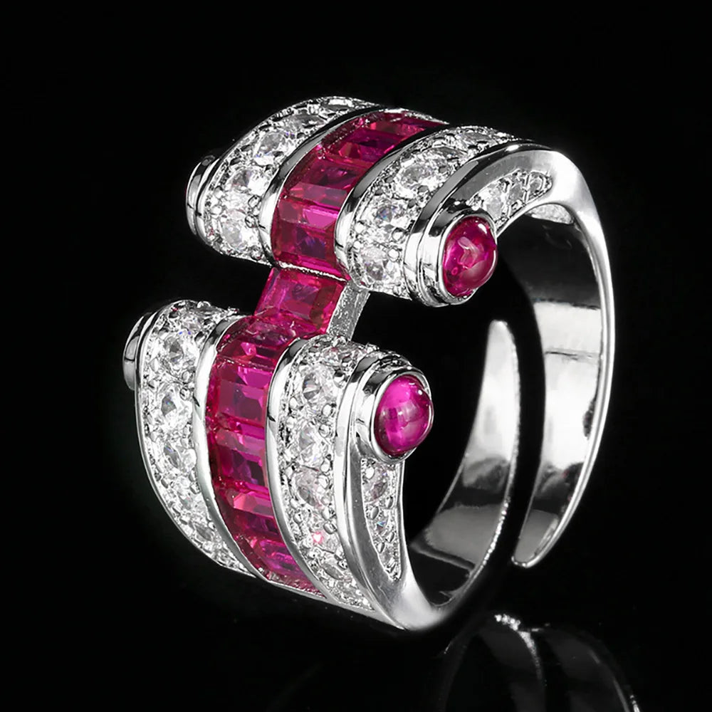New Retro 3*4MM Ruby Emerald Sapphire Rings Lab Diamond Gemstone Cocktail Party Fine Jewelry Female Anniversary Personality Gift