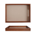 1Pc Bamboo Woven Pattern Leather Tray, Acacia Wood Tray, Dressing Table Decorative Tray, Aromatherapy Ring Jewelry Tray, Suitable for Home Decoration, Living Room Storage Tray, Gift Giving, Photography Props