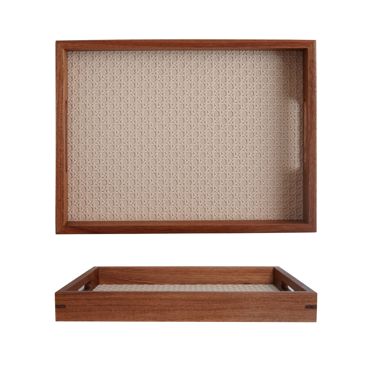 1Pc Bamboo Woven Pattern Leather Tray, Acacia Wood Tray, Dressing Table Decorative Tray, Aromatherapy Ring Jewelry Tray, Suitable for Home Decoration, Living Room Storage Tray, Gift Giving, Photography Props