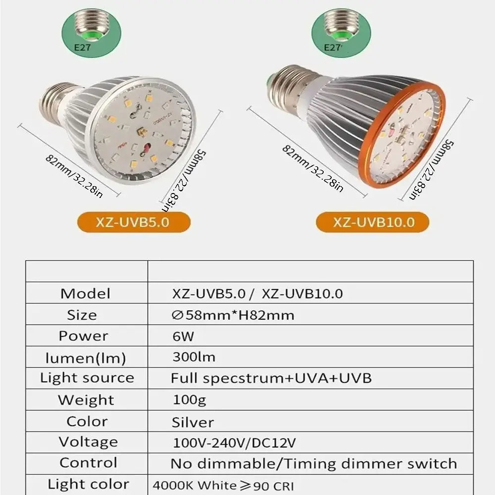 Reptile UVB UVA Full Spectrum Terrarium Heat Lamp Bulb E27 - UVB 5.0 or 10.0