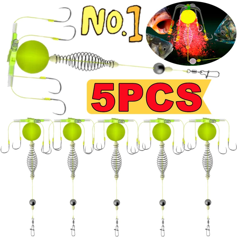 Newest 1-5PCS Hook Fishing Bait Cage Four Hook Carbon Steel Line Group Feeder Sinker Float Sharp Fishing Spring Bait Cage Tools