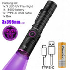15W UV 365nm High power Blacklight USB Flashlight Invisible Ink Marker Cat Dog Urine Tinea Ore Money Scorpion Fluorescence Light