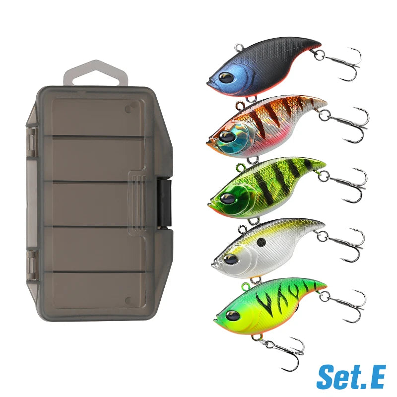 TSURINOYA 50S Vibration Fishing Lure Suit 5pcs 50mm 12.5g TEMPTER Winter Fishing VIB Hard Bait With Lure Box Lipless Tackle Kit