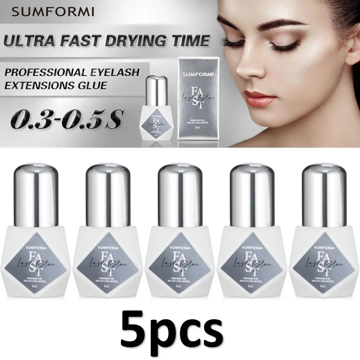 5 Bottles Gollee Eyelashes Extension Glue 7-9 Week Long Lasting Grafting Lashes Glue 0.3-1s Quick Drying  Black Glue Latex Free