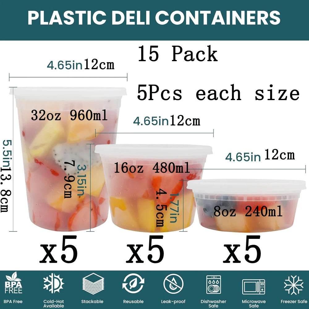 Food Storage Containers with Lids 8/16/32oz Freezer Deli Cups BPA-Free Leakproof Takeout Container Meal Prep Microwave Safe