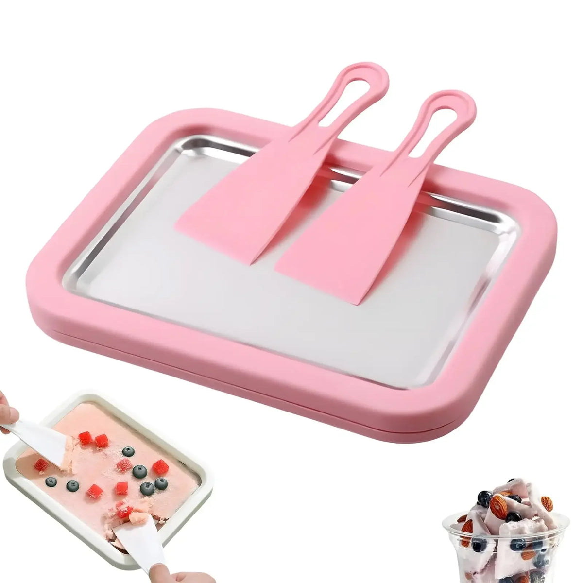 DIY Ice Cream Maker Yogurt Maker Machine Child's Homemade Cream Sorbet Gelato,Household Rolled Ice Cream Maker With 2 Spatulas