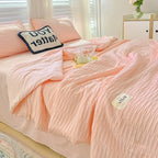 Korean Style Seersucker Washed Cotton Summer Quilt Four-Piece Set Bare Sleeping Quilt Summer Blanket Airable Cover