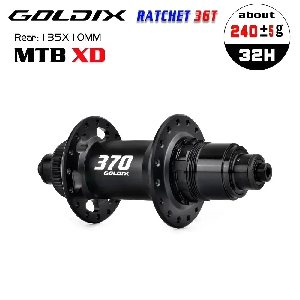 GOLDIX 370 32H Bicycle Hub Sealed Bearing Center Lock Disc Brake J-Bend 32 Holes Ratchet 36T BOOST MTB Hub XD / HG / MS