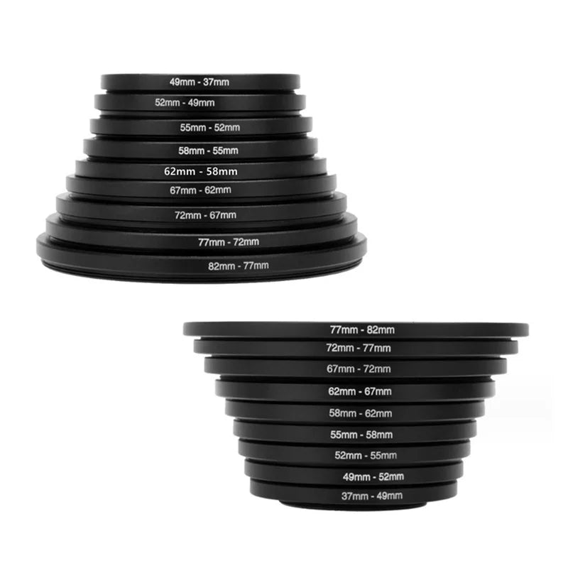 18pcs Camera Lens Filter Step Up & Down Ring Adapter Metal Filter Adapter Ring For All Camera DSLR 37-82 82-37mm Mount Set Kit