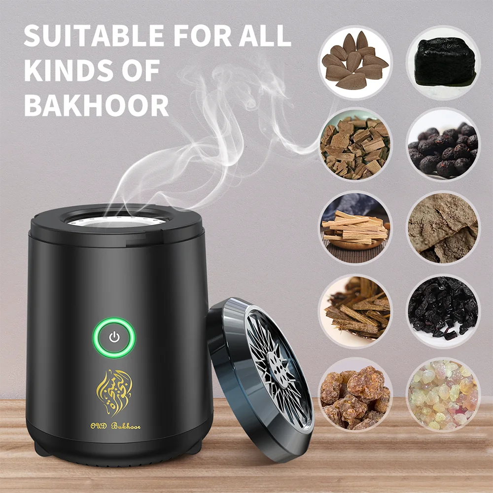 Portable Electric Bakhoor Incense Burner Rechargeable Arabic Bukhoor Holder, Black
