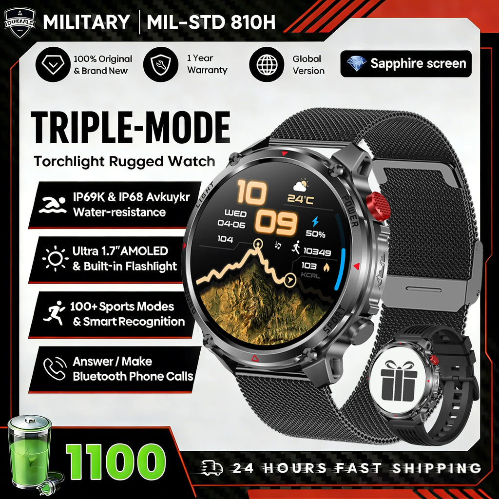 2026 New Fashion Luxury 1100mAh Battery 1.7-inch HD Screen Compass Wireless Call Flashlight 100+Sports Outdoor Sports smart