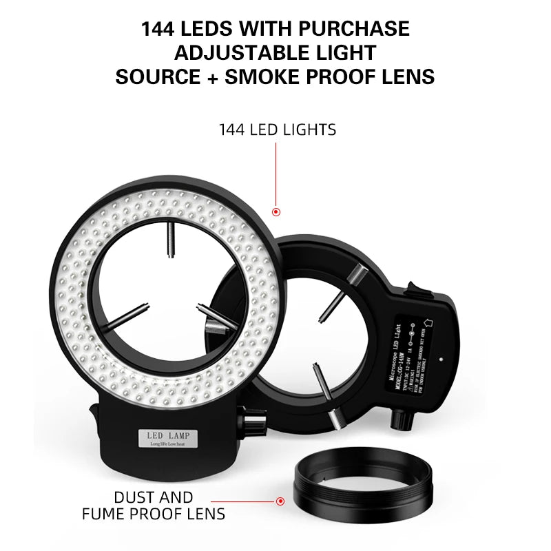 Kailiwei Microscope LED Ring Light Illuminator, Adjustable 144 LED, 110-220V (Plug Options)