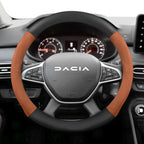 Suitable for Dacia Suede Matte Carbon Fiber Texture Steering Wheel Cover, Suitable for Models Such as Sandero Stepway, Duster, Jogger, Bigster, Spring, Electric, Cargo, Logan, Etc., Black Mocha Car Accessories
