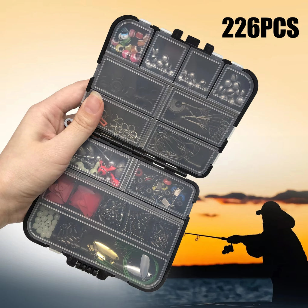 170-410pcs Professional Fishing Kit with Tackle Box, Hooks Sinkers Swivels for Bass Trout Saltwater Fishing Complete Lure Set