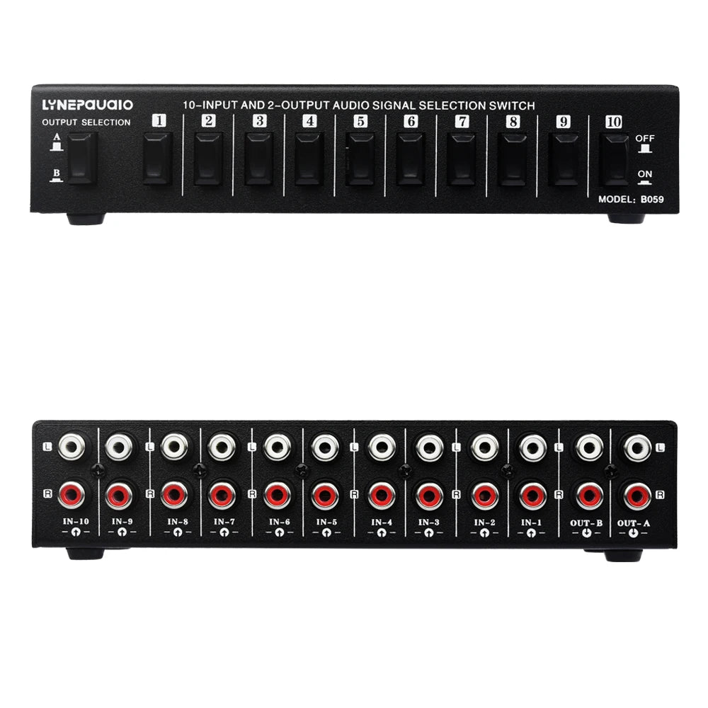 10-in 2 or 2-in 10-out audio signal selection switcher\audio switcher\speaker switcher\two-way switch RCA interface