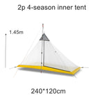 Hikeburger Knot 145cm Ultralight Pyramid 1.45m Rodless Inner Tent 2-4 Person Camping Large Tarp Silicon Coating Outdoor