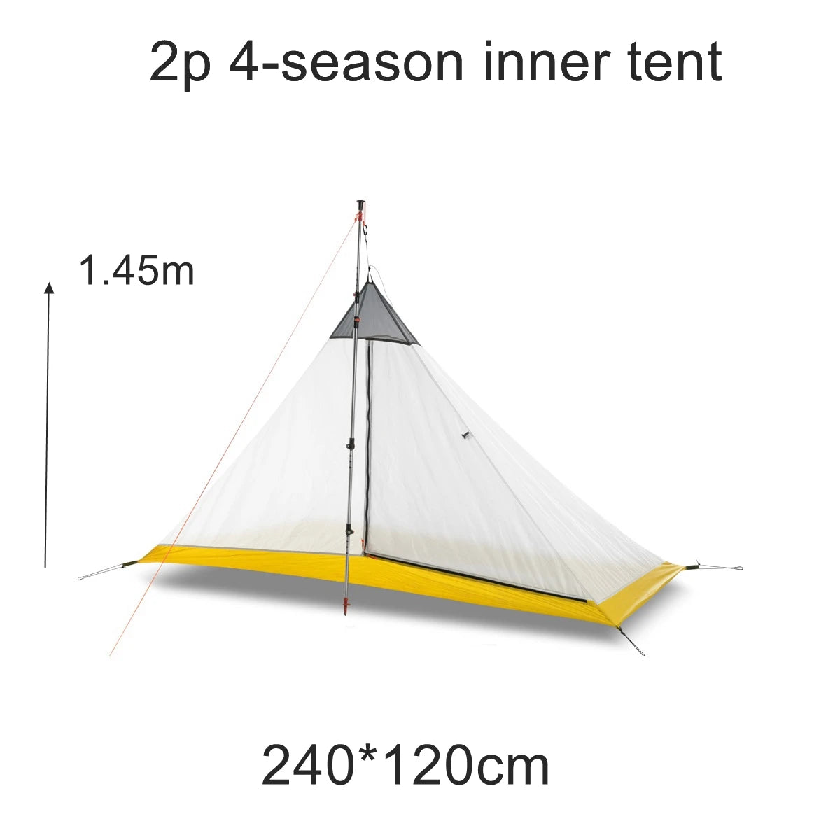Hikeburger Knot 145cm Ultralight Pyramid 1.45m Rodless Inner Tent 2-4 Person Camping Large Tarp Silicon Coating Outdoor