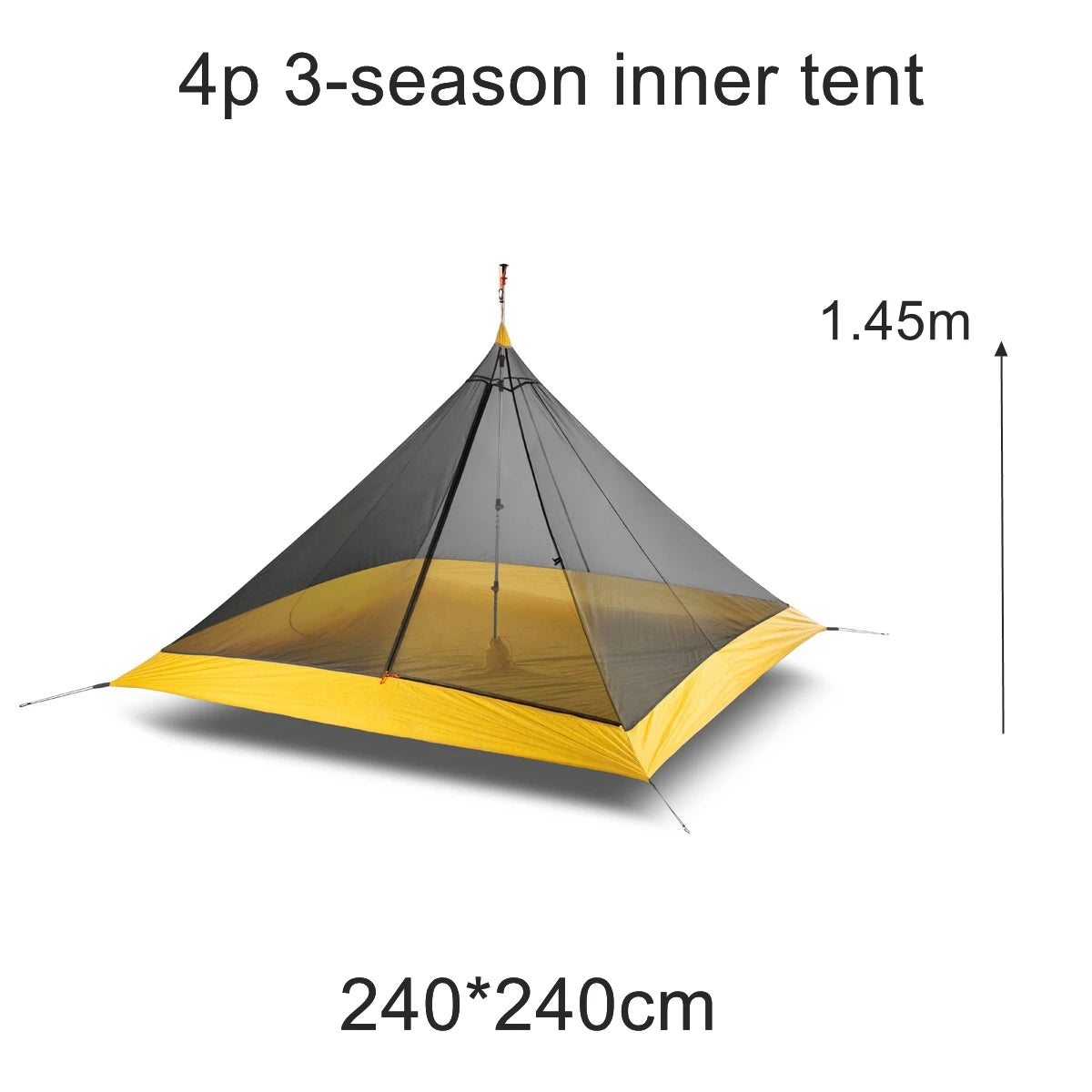 Hikeburger Knot 145cm Ultralight Pyramid 1.45m Rodless Inner Tent 2-4 Person Camping Large Tarp Silicon Coating Outdoor