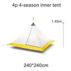 Hikeburger Knot 145cm Ultralight Pyramid 1.45m Rodless Inner Tent 2-4 Person Camping Large Tarp Silicon Coating Outdoor