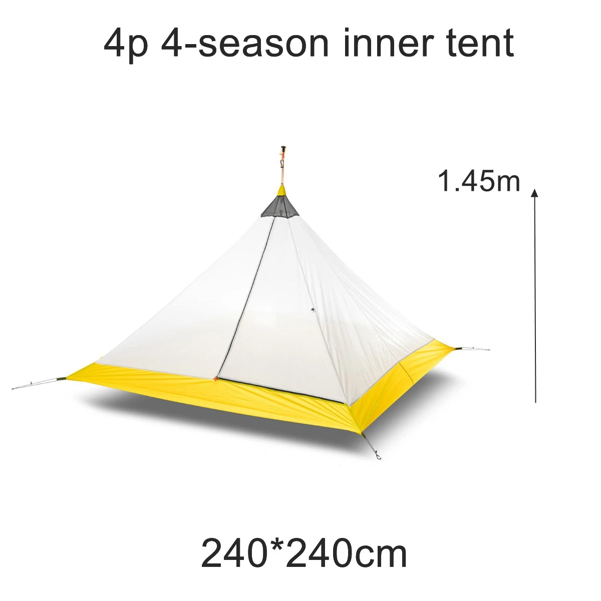 Hikeburger Knot 145cm Ultralight Pyramid 1.45m Rodless Inner Tent 2-4 Person Camping Large Tarp Silicon Coating Outdoor