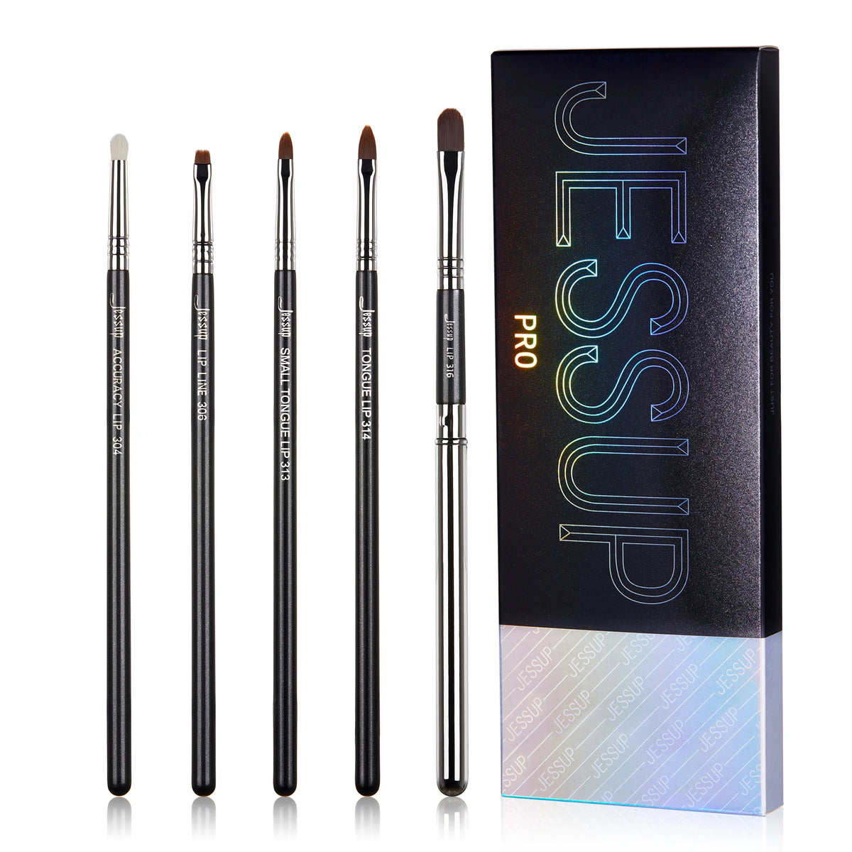 Jessup Lip brushes set,Pro contour different lip shapes,Synthetic,small/cat-tongue /flat/round/tapered-tip lipliner brush T325